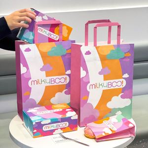 Sacs à emporter en papier kraft biodégradable et recyclable, personnalisés, écologiques, avec poignées plates/torsadées pour la livraison de produits de boulangerie et l'emballage alimentaire - Product Image 1