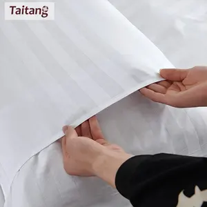 Hotel Linen Taitang Hotel Bed Linen Bedsheet Luxury White Bedding Set Queen King 100% Cotton Bed Sheet Set