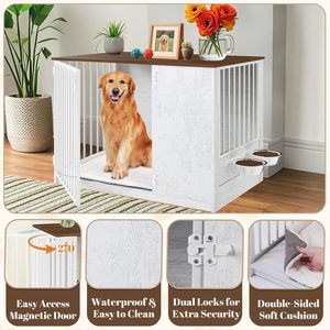 36\" Large <strong>Dog</strong> <strong>Indoor</strong> Wooden Kennel 270&deg; Swivel Door 360&deg; Rotating Feeder Decorative Heavy Duty <strong>Dog</strong> <strong>House</strong> Double Locks - Product Image 4