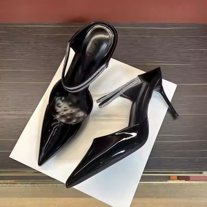 Zapatos de tacón alto negros con suela roja, estilo slip-on, para mujer, nuevo estilo 2026, sexys, de vestir, de tacón de aguja, con punta y talón descubiertos, de una sola pieza. - Product Image 4