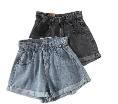 Nouveau 2020 été taille haute Denim Shorts femmes décontracté ample dames mode grande taille taille élastique jambe large jean court femme