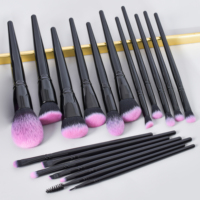 DailyQueen 18 pinceaux de maquillage pour fond de teint en poils nano noirs et roses avec manche en bois, qualité supérieure, sensation luxueuse, logo personnalisé