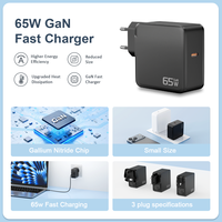 Chargeur GaN PD 65W avec options de prises US, UK, EU, adaptateur de chargeur mural rapide USB Type C pour téléphones, ordinateurs portables, notebooks