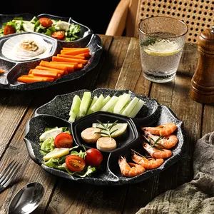 <span class=keywords><strong>Assiette</strong></span> ronde japonaise en céramique blanche, 5 compartiments, plateau de service pour snacks, fruits, amuse-gueule, fromage - Product Image 3
