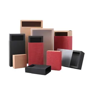 环保棕色牛皮纸可折叠抽屉礼品盒定制豪华袜子抽屉滑动包装盒带塑料套