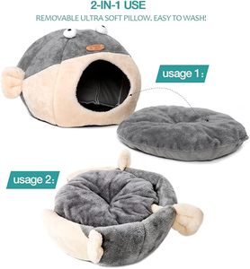 Modernes Plüsch-Fleece Katzenbett-Höhle mit Abnehmbarem Gepolstertem Kissen Weiche Polsterung Warmes Winterdesign für den Innenbereich - Product Image 3