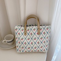Große Kapazität Floral Cotton Tote Handtasche für Frauen Single Shoulder Student Book Bag mit Federn Lazy Style Logo Design