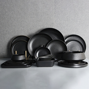 Plato plano de cerámica para sushi al por mayor, de porcelana negra mate, para aperitivos, ensaladas y postres, para restaurante - Product Image 5