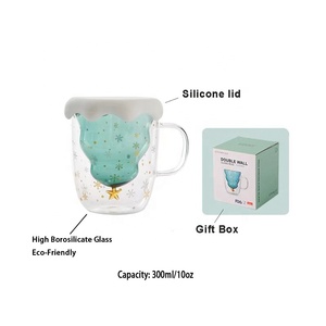 Taza de vidrio de borosilicato alto con tapa de muñeco de nieve de Papá Noel Árbol de <span class=keywords><strong>Navidad</strong></span> Tazas de doble pared Vasos de <span class=keywords><strong>Navidad</strong></span> aislados sin BPA - Product Image 3