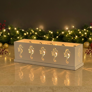 Support de bougie chauffe-plat en métal blanc avec découpe motif hippocampe, dernière collection, pour décoration de Noël, vente en gros - Product Image 2