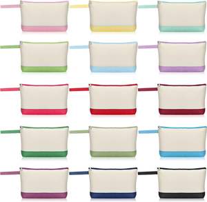 Pochette de voyage en toile personnalisée avec logo imprimé, 12 oz, pour cosmétiques, crayons, maquillage, en toile de coton naturelle avec fermeture éclair - Product Image 1