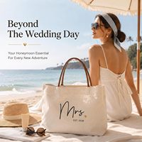 Sac fourre-tout en toile importé Ugiftcorner avec poignée en cuir et poche, idéal pour les enterrements de vie de jeune fille, les fiançailles, les lune de miel et les mariages – Collection Mariée
