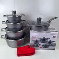 Set Panci dan Wajan Anti Lengket Klasik 12 pcs, Set Panci Aluminium Die Cast dengan Dasar Berlapis Intan, Peralatan Masak Rumah Tangga dengan Tutup Kaca