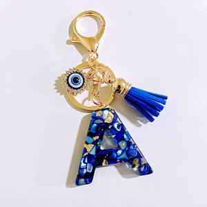 <span class=keywords><strong>Porte</strong></span>-clés en plastique bleu œil de diable avec pampille, motif lettre initiale anglaise (26 lettres), idéal pour filles, femmes et dames - Vente en gros - Product Image 5