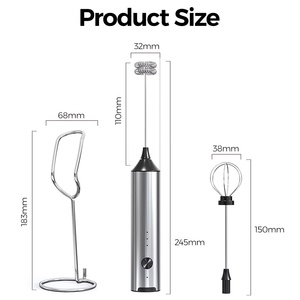 Mousseur à lait électrique rechargeable 3 vitesses, batteur à œufs en acier inoxydable, 2 têtes, mousseur à mousse avec support 1200mAh - Product Image 3
