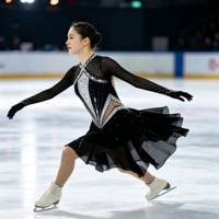 Robe de patinage artistique noire et argentée avec strass, manches longues, en maille, pour enfants et adultes, tenue de compétition sur glace