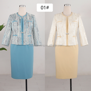 Robes de cérémonie classiques pour femmes grandes tailles, tenue de bureau professionnelle bleue avec lignes argentées, idéale pour l'église - Product Image 5