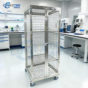 हटाने योग्य ट्रे भारी शुल्क स्टेनलेस स्टील वायर कंटेनर भंडारण पिंजरे के साथ पहियों की सुरक्षा गाड़ी ट्रॉली 1000 किलोग्राम क्षमता - Product Image 5