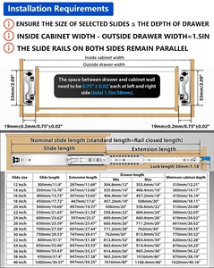 Glissières de tiroir robustes à montage <span class=keywords><strong>sous</strong></span> plan, 16 à 40 pouces, à roulement à billes, pour cuisine, salle de sport, <span class=keywords><strong>escalier</strong></span>, rails de placard, glissières inférieures, rails de guidage - Product Image 6