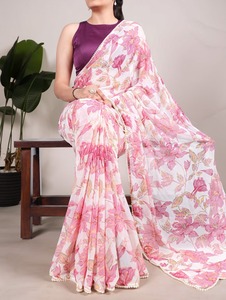 Sari de tela marbal sin peso con pieza de blusa Las mujeres indias usan Sari Mejor precio producto a granel - Product Image 4