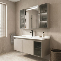 Meuble-lavabo en aluminium de 47,24 pouces avec miroir intelligent LED et armoire murale, ensemble de lavabo de salle de bain pour appartement, design moderne et luxueux