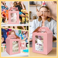 Cajas de Papel Desechables Rosadas, Portátiles y Plegables para Transportar Pasteles en Capas