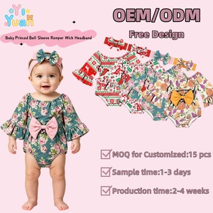 Conjunto de pelele de manga acampanada con hombros descubiertos y estampado navideño para bebé niña, body con lazo <span class=keywords><strong>en</strong></span> la espalda y diadema a juego, atuendo festivo para recién nacida para sesiones de fotos - Product Image 1