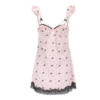 Chemise de nuit grande taille à imprimé floral, légère, luxe, soie glacée, dos nu avec coussinets de soutien-gorge, ourlet en dentelle, douce tentation 4909