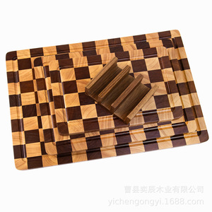 Checkerboard Acacia Wood Cutting Board <b>Set</b> Rectangle Solid Wood Splicing Household Kitchen Chopping Block - Product Image 5