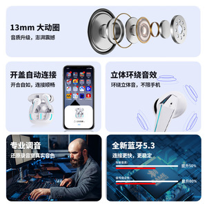 Auriculares Tws inalámbricos con Bluetooth, estéreo, para juegos, con baja latencia, carga tipo C, control táctil, material plástico - Product Image 3