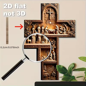 Croce in Legno con Scena della Natività Stampata in 2D, <span class=keywords><strong>Arte</strong></span> Religiosa <span class=keywords><strong>Cristiana</strong></span> da Appendere, Decorazione Natalizia per la Casa - Product Image 4