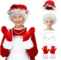 Ensemble d'accessoires pour femme adulte : Bonnet de Père Noël en dentelle, perruque bouclée blanche, lunettes, collier de perles, gants rouges – Idéal pour fête de Noël et cosplay