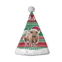 Chapeau de Noël personnalisé avec impression à la demande (POD) motif vache des Highlands et Père Noël, OEM ODM, sans MOQ, pour enfants et familles, assorti pour les fêtes, réglable