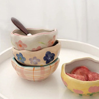 INS peint à la main 5 pouces bol à Dessert de riz en céramique Design moderne personnalisé bord irrégulier sous glaçure couleur vaisselle domestique