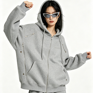 Sudadera <span class=keywords><strong>con</strong></span> <span class=keywords><strong>capucha</strong></span> y cremallera completa LTD-H1072, <span class=keywords><strong>con</strong></span> cremallera lateral, bolsillo canguro y logo estampado en el pecho. Fabricante de ropa. - Product Image 1