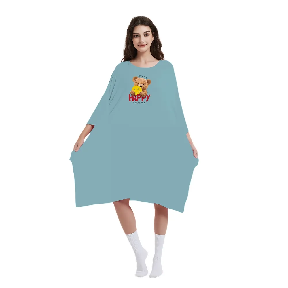 Hot Sale Home Sleep Wear Pajamas Ladies Loose Sleeping Long T-shirt Plus Size Breathable Print Pattern