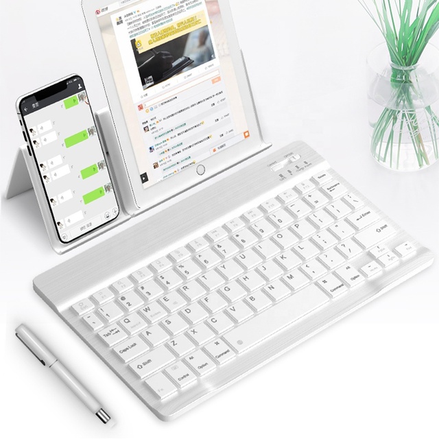 New Backlit 7 Colors LED Wireless BT Keyboard Aluminum ABS Slim Mini Portable Built-in Rechargeable 9.7 Inch Full Size