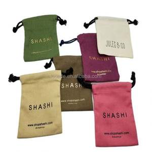 <b>Small</b> Gold Printing <b>Drawstring</b> <b>Bag</b> Recycled Cotton Linen Dyed for Gift Use with Screen Printing Surface - Product Image 1