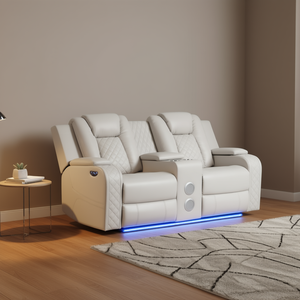 โซฟาปรับเอนหนังเทียมสีขาวน้ำแข็ง พร้อมไฟ LED ดีไซน์ร่วมสมัย สำหรับห้องนั่งเล่น - Product Image 2