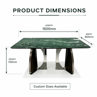Table à manger moderne de luxe en marbre vert, plateau rectangulaire en pierre naturelle, base en métal incurvée, table de cuisine, meubles de maison