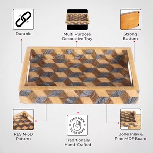 Plateau de service agate de qualité supérieure design moderne fait à la main en incrustation d'os et de résine plateau en bois incrusté - Product Image 5