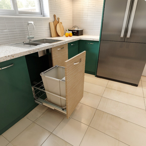 Ensemble de meubles de cuisine en L sur mesure de luxe pour toute la maison, design moderne, en contreplaqué et mélaminé, avec poubelle extractible - Product Image 3