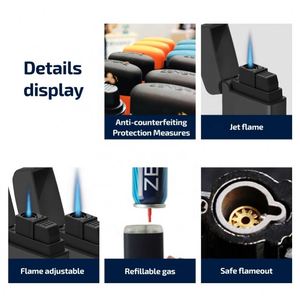Allume-cigare à gaz à double flamme imprimé UV avec logo personnalisé, style au design classique puissant avec emballage en boîte de présentation - Product Image 4