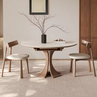 Ensemble de table à manger pliante moderne minimaliste à 6 places avec base en bois télescopique et plateau en pierre frittée pour la maison