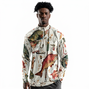 Camisa de Pesca para Hombre, Manga Larga, Estampado por Sublimación, Protección UPF 50 Anti-UV, Cierre de Cremallera, Chaqueta de Pesca de Poliéster con Diseño Estampado - Product Image 1