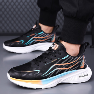 Chaussures de marche pour hommes, bout rond, dessus en cuir, doublure en peluche, respirantes, talon bas, lacets, couleur unie, style décontracté et sportif - Product Image 2