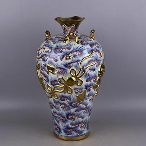 Jingdezhen Ceramic Customization Vase Yuan <strong>Dynasty</strong> Blue and White Underglaze Red Carving <strong>Gold</strong> Lion Antique Amphora Plum Vase - Product Image 2