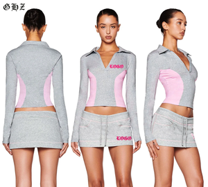 Completo <span class=keywords><strong>Abbigliamento</strong></span> <span class=keywords><strong>Donna</strong></span> 2026: Set Due Pezzi Casual Y2K con Vestito Corto a Maniche Lunghe e Colletto, Personalizzabile con Logo - Product Image 2