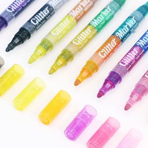 Custom Student Professional Art Double-Headed Tip Double-Color Glitter Flash <b>Pen</b> 16 Colors Plastic Stackable Color <b>Box</b> Marker - Product Image 2