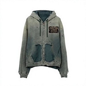 Hoodie personnalisé avec poche avant zippée, en molleton de coton délavé, coupe oversize à épaules tombantes et coupe carrée, avec option d'effets de lavage et de strass - Product Image 1
